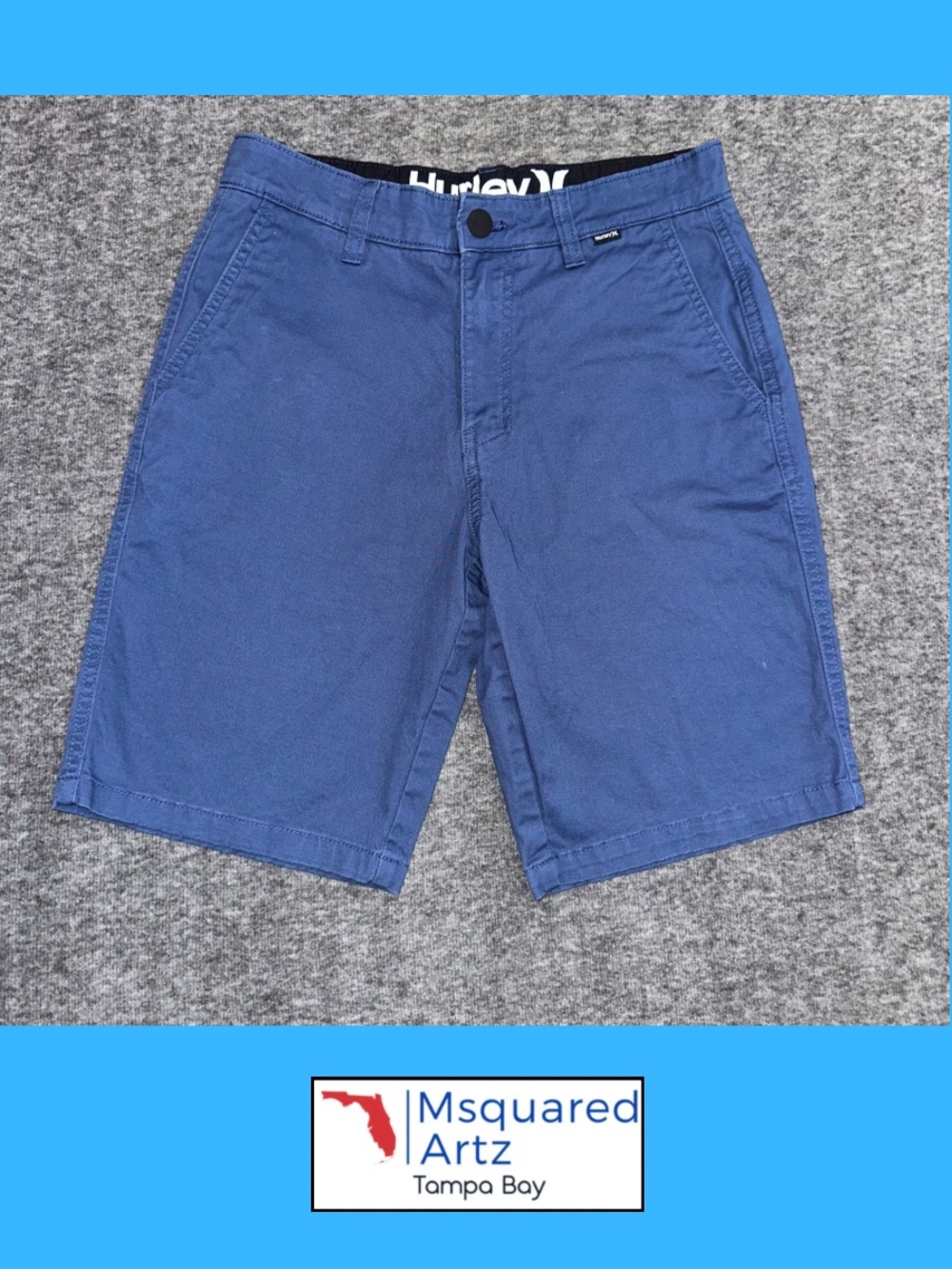 Hurley Boys Blue Stretch Chino Walk Shorts Size 28 Cotton Spandex Casual